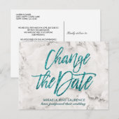 Marmeren Turquoise glitterscript wijzigingsdatum Aankondigingskaart (Voorkant / Achterkant)