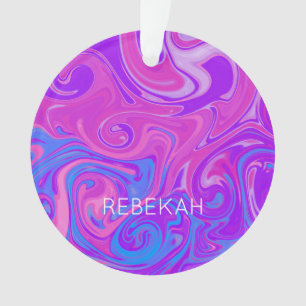 Marmeren Verf Swirl Art NAAM Roze Paarse Blauw Ple Ornament