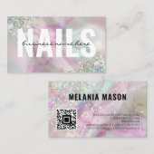 Marmeren Waterverf Holografische Glitter QR Code N Visitekaartje (Voorkant / Achterkant)