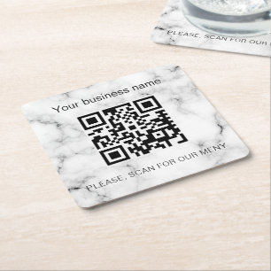 Marmeren zakelijke bar restaurant menu scan qr cod vierkante kartonnen onderzetter