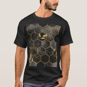 Marmeren zeshoek, gouden bladeren textuur. t-shirt
