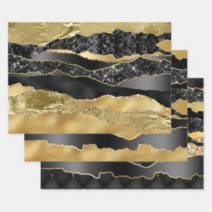 Marmeren zwart gouden glitter elegante metallic fo inpakpapier vel