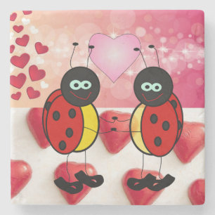Marmersteen Onderzetter Valentijnsdag lieveheersbe