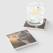 Marmersteen Onderzetter-Wolf Stenen Onderzetter (Zijkant)