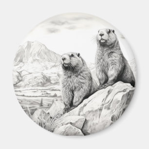 Marmot Animal Discovery Wild Natuur Ink Sketch Art Magneet
