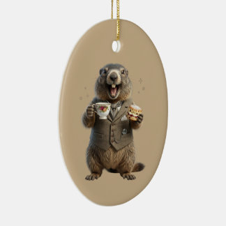 Marmot die thee drinkt keramisch ornament