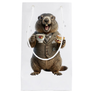 Marmot die thee drinkt klein cadeauzakje