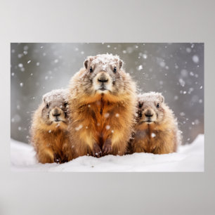 Marmot Dierenfamilie Wandering Natuur Poster