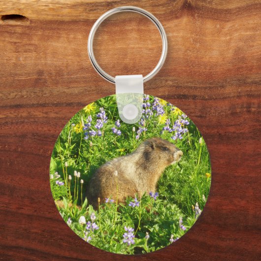 Marmot in Mount Rainier Wildbloemen Sleutelhanger (Voorkant)