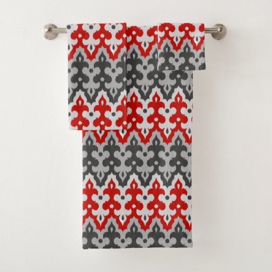 Marocain Ikat Damask, Graphite Grey et Rouge (En situation)