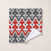 Marocain Ikat Damask, Graphite Grey et Rouge (Gant de toilette)