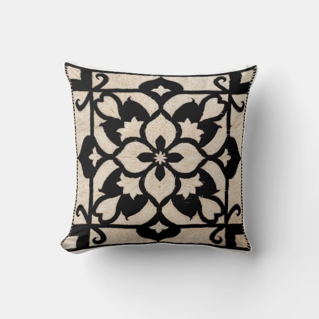 Marocaine : Noir et Blanc Kilim Coussin (Recto)