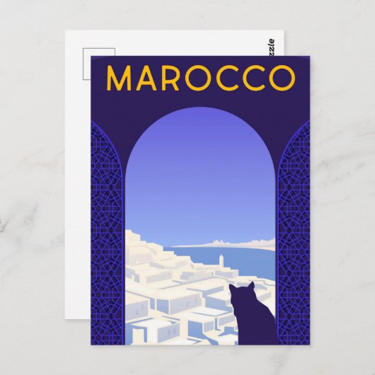 *~* Marocco Marokko Briefkaart Cat Window Ledge Bl (Voorkant / Achterkant)