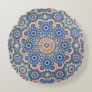 Marokkaans Blauw Bloempatroon Rond Kussen