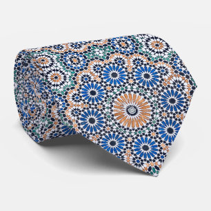 Marokkaans Blauw Bloempatroon Stropdas