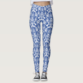 Marokkaans Blauw en Wit Modern Casbah Damask Leggings