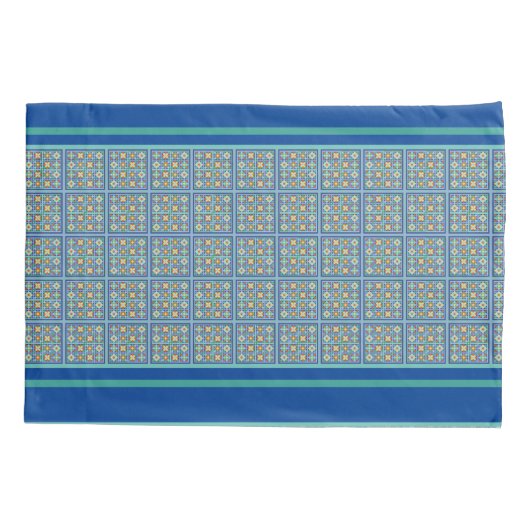 Marokkaans blauw, groene terracotta getild design kussensloop (Achterkant)