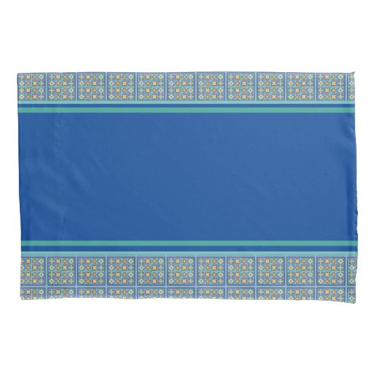 Marokkaans blauw, groene terracotta getild design kussensloop (Voorkant)