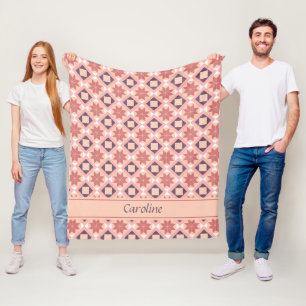 Marokkaans Bohemien Roze Bloemenpatroon Voeg Naam  Fleece Deken