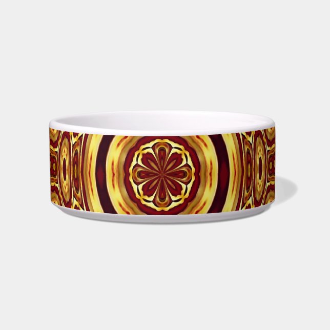 Marokkaans Boho Rood Goud Abstract Patroon Voerbakje (Voorkant)