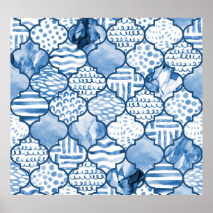Marokkaans geometrisch, waterverf naadloos patroon poster
