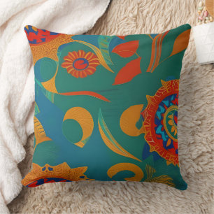 Marokkaans goud rood oranje turquoise blauw blad M Kussen