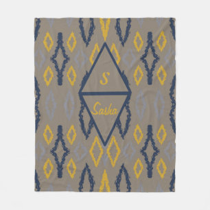 Marokkaans Ikat Blue Yellow Grey, gepersonaliseerd Fleece Deken