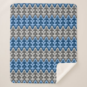 Marokkaans Ikat Damask, blauw en grijs / grijs Sherpa Deken