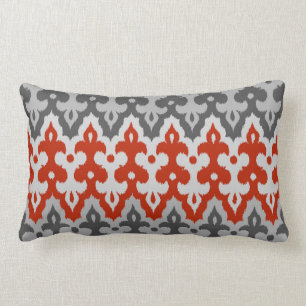 Marokkaans Ikat Damask, Graphite Grey en Red Kussen