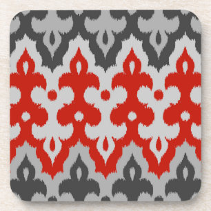 Marokkaans Ikat Damask, Graphite Grey en Red Onderzetter