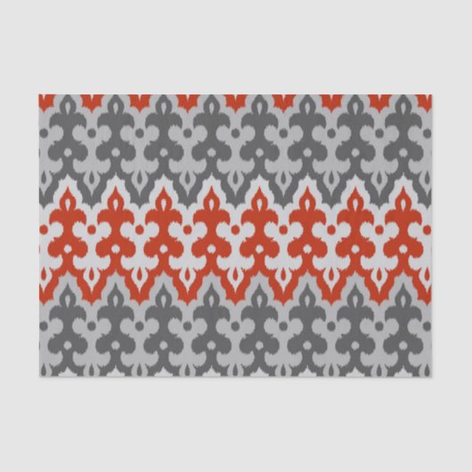 Marokkaans Ikat Damask, Graphite Grey en Red Tissuepapier (Voorkant)