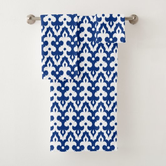 Marokkaans Ikat Damask Pattern, Cobalt Blue en Whi Bad Handdoek (Insitu)