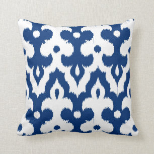 Marokkaans Ikat Damask Pattern, Cobalt Blue en Whi Kussen