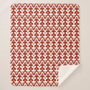 Marokkaans Ikat Damask Pattern, Deep Red en White Sherpa Deken