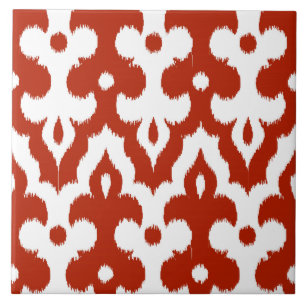 Marokkaans Ikat Damask Pattern, Deep Red en White Tegeltje
