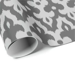 Marokkaans Ikat Damask Pattern, grijze schaduwen Cadeaupapier