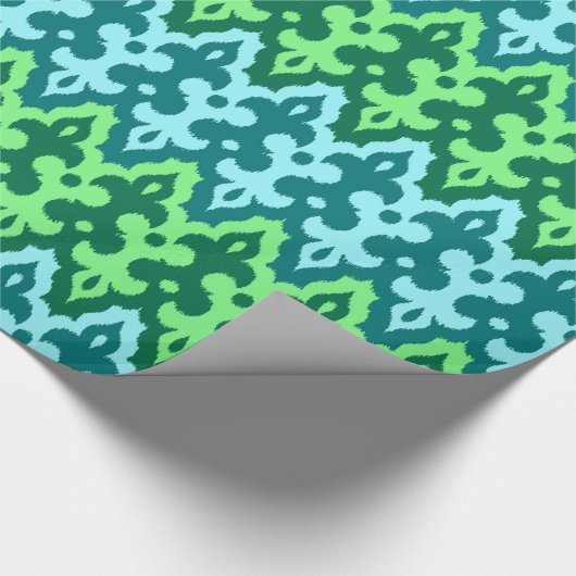 Marokkaans Ikat Damask, Turquoise & Jade Green Cadeaupapier (Hoek)