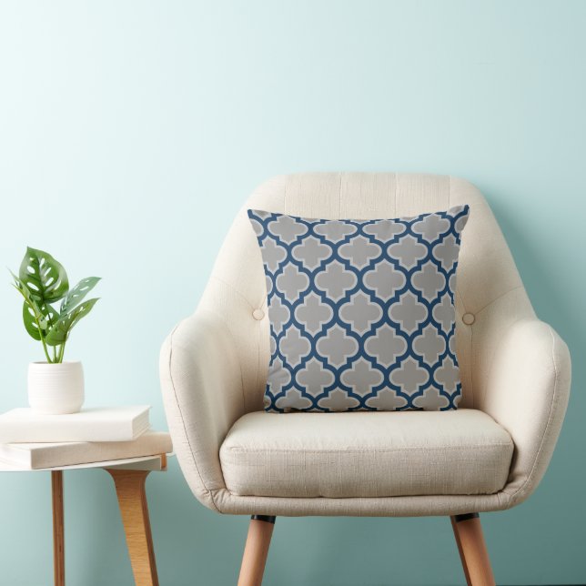 Marokkaans Lattice Grey and Navy Blue Pattern Kussen (Stoel)