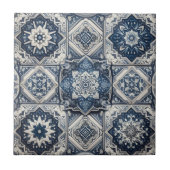 Marokkaans Mediterraan Blauw en Wit Tegelpatroon Tegeltje (Voorkant)