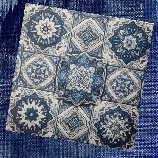 Marokkaans Mediterraan Blauw en Wit Tegelpatroon Tegeltje