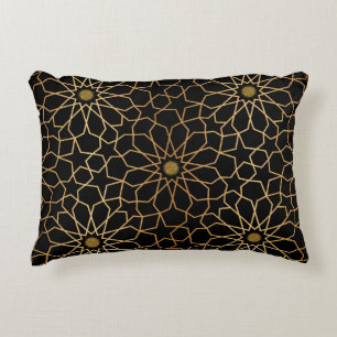 Marokkaans modern goud zwart mediterraan patroon accent kussen