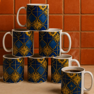 Marokkaans Moorstalig Elegant Blauw en Goud Patroo Koffiemok