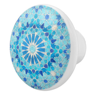 Marokkaans mozaïek Sky Blue en Pearl Keramische Knop