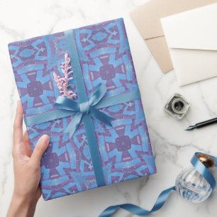 Marokkaans mozaïekpatroon blauw paars plum cadeaupapier