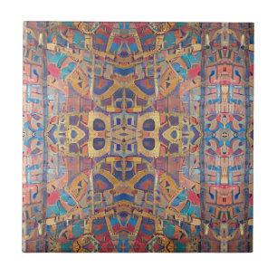 Marokkaans mozaïekrood goud turquoise geometrische tegeltje