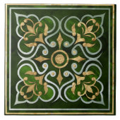 Marokkaans Ornament Groen Marmer & Goud Tegeltje (Voorkant)