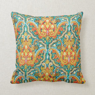 Marokkaans Paisley in Aqua Blue en Tangerine Oranj Kussen