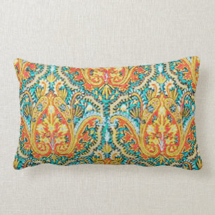 Marokkaans Paisley in Aqua Blue en Tangerine Oranj Kussen