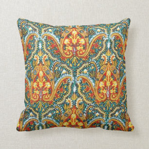 Marokkaans Paisley in Aqua Blue en Tangerine Oranj Kussen