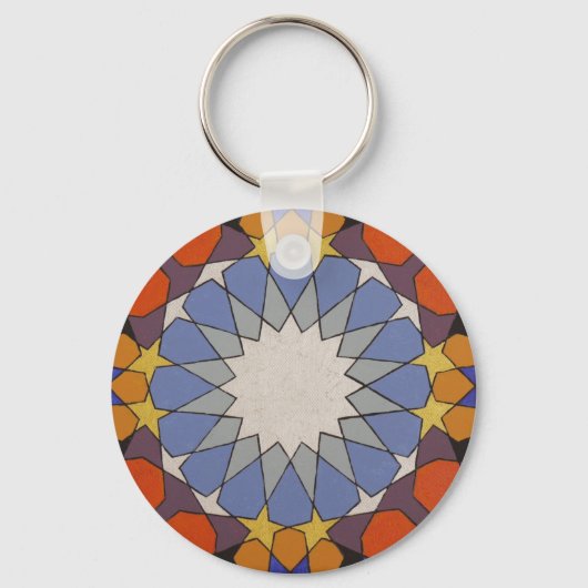 Marokkaans Patroonblauw Oranje Sleutelhanger (Voorkant)